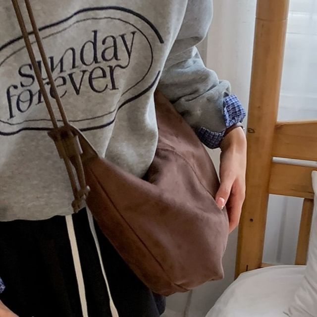 Faux Suede Plain Shoulder Bag