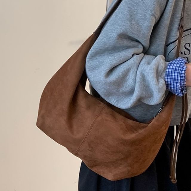 Faux Suede Plain Shoulder Bag