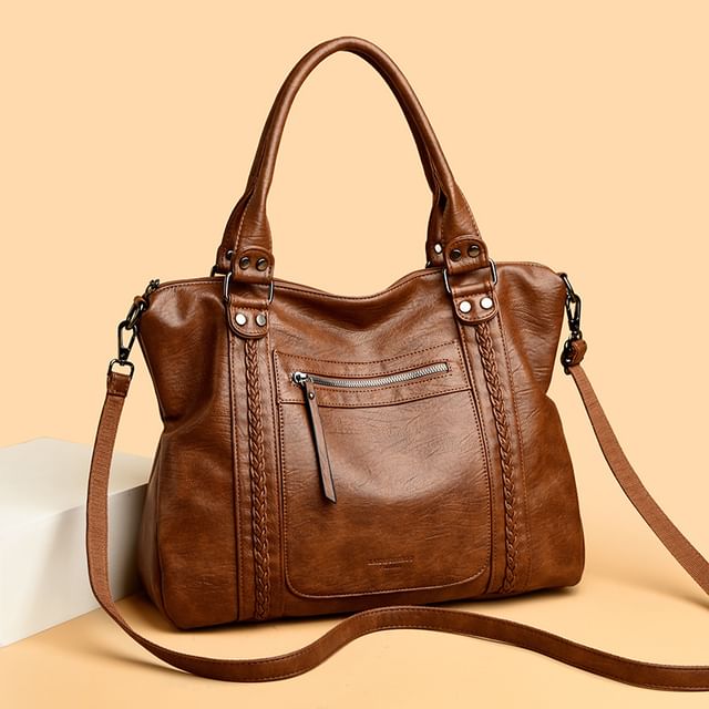 Genuine Leather Plain Shoulder Bag