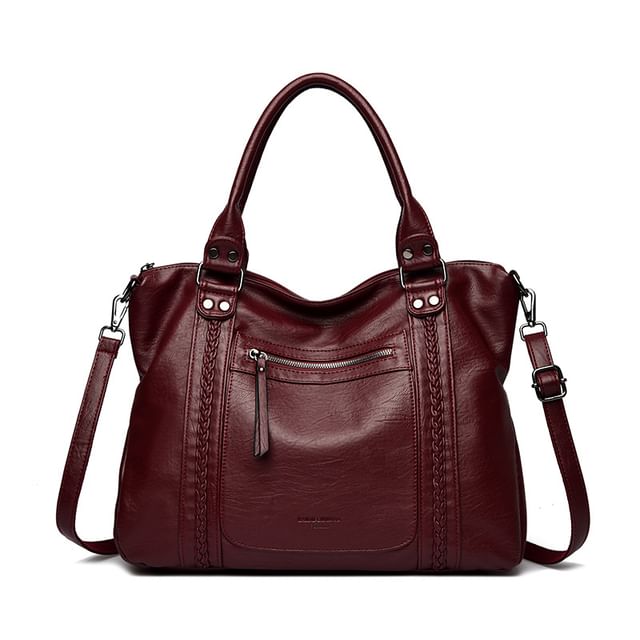 Genuine Leather Plain Shoulder Bag