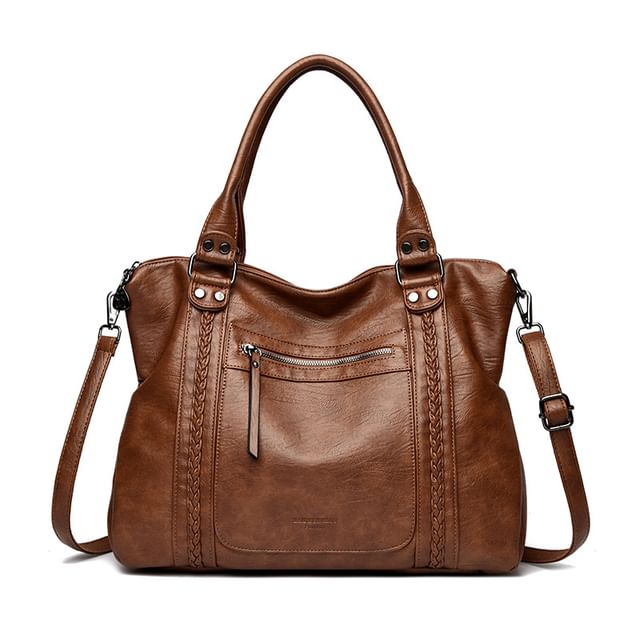 Genuine Leather Plain Shoulder Bag