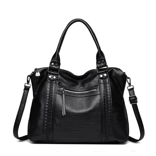 Genuine Leather Plain Shoulder Bag