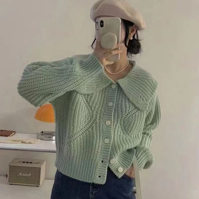 Collared Plain Button Up Cardigan