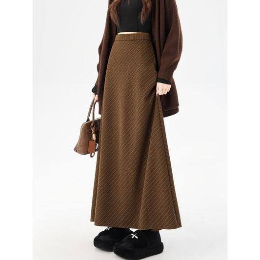 High Waist Striped Maxi A-Line Skirt