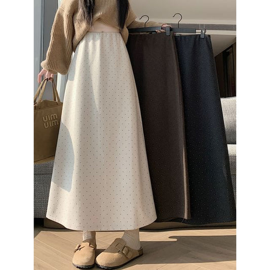 High Rise Dotted Maxi A-Line Skirt