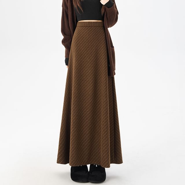 High Waist Striped Maxi A-Line Skirt