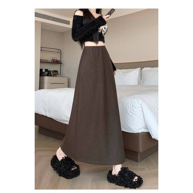 High Rise Dotted Maxi A-Line Skirt