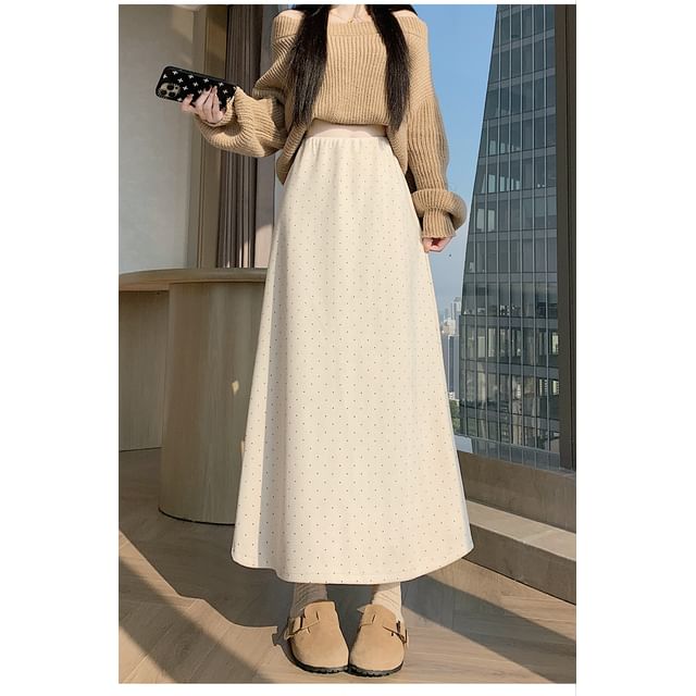 High Rise Dotted Maxi A-Line Skirt