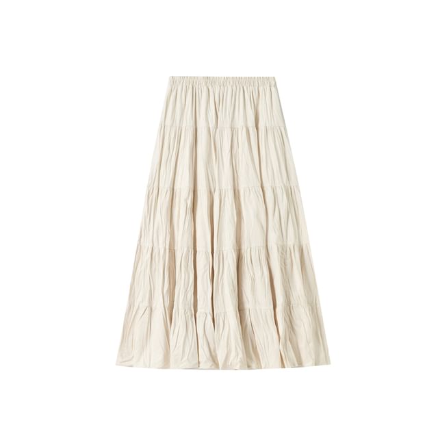 Elastic Waist Tiered Velvet Maxi A-Line Skirt
