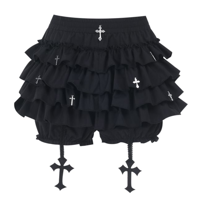 Sleeveless Lace Crop Top & Long-Sleeve Shirt & Mini Tiered Skirt