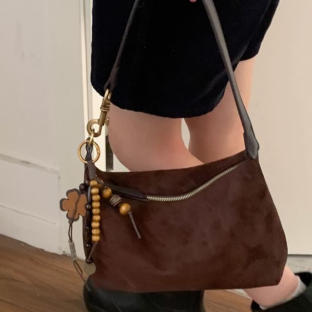 Faux Leather Plain Zip Shoulder Bag
