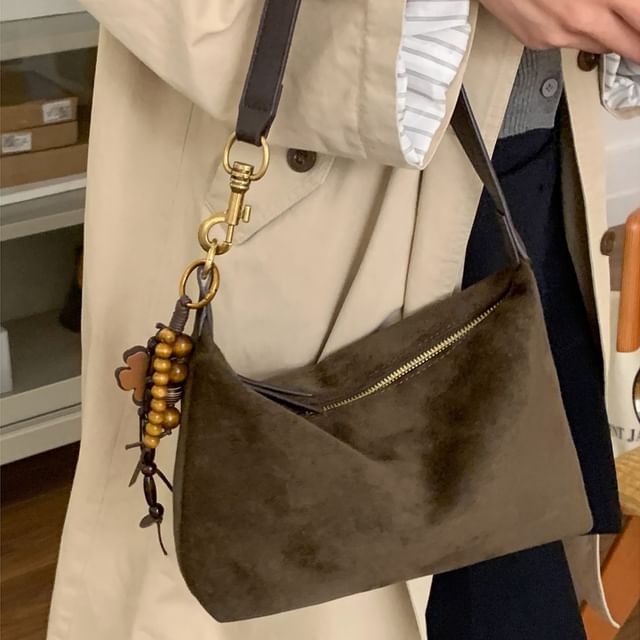Faux Leather Plain Zip Shoulder Bag
