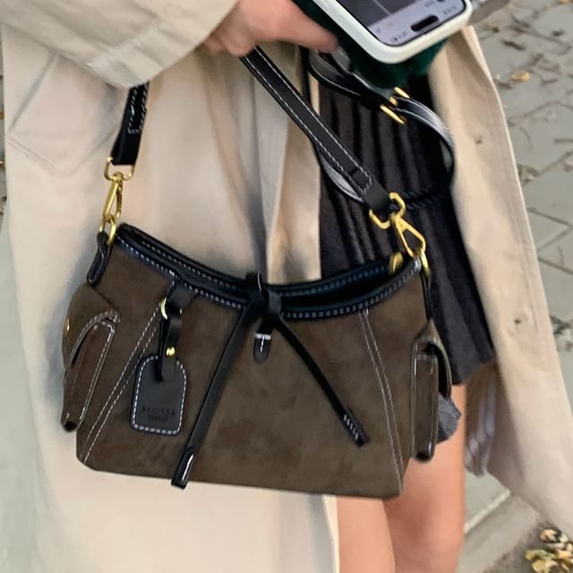 Faux Leather Zip Shoulder Bag