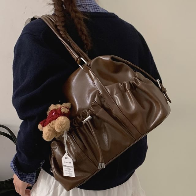 Faux Leather Plain Zip Shoulder Bag