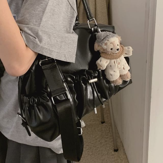 Faux Leather Plain Zip Shoulder Bag