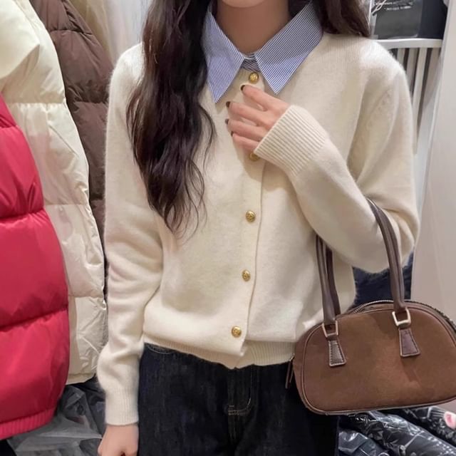 Collared Mock Two Piece Button Cardigan