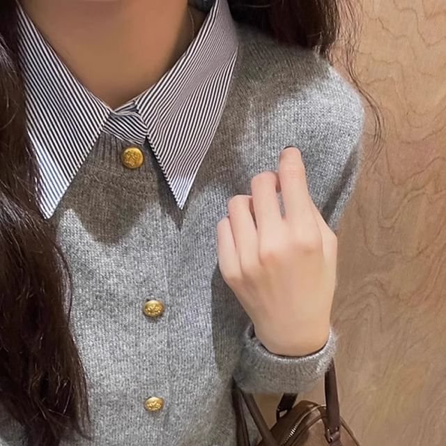 Collared Mock Two Piece Button Cardigan