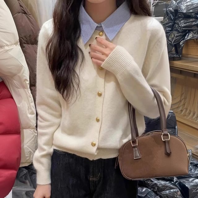 Collared Mock Two Piece Button Cardigan