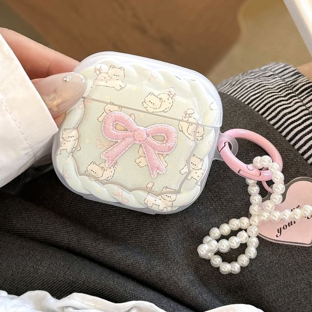 Bow Cat Apple AirPods / Pro Earphone Case Skin with Charm