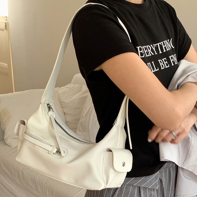 Plain Faux Leather Shoulder Bag