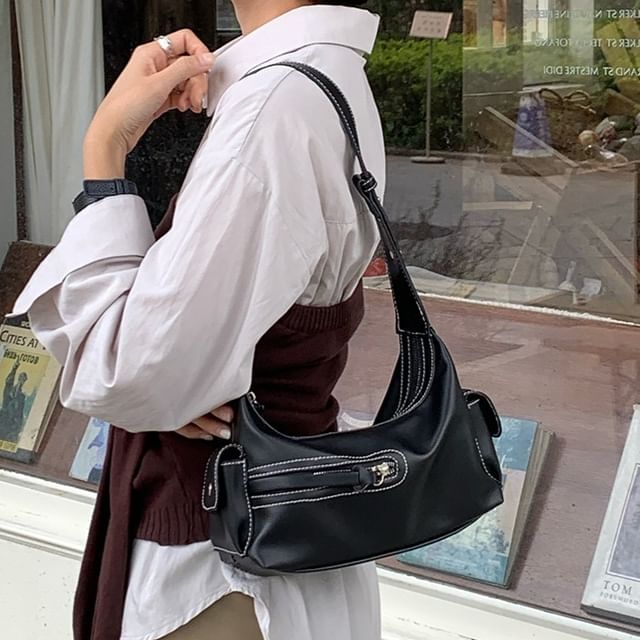 Plain Faux Leather Shoulder Bag
