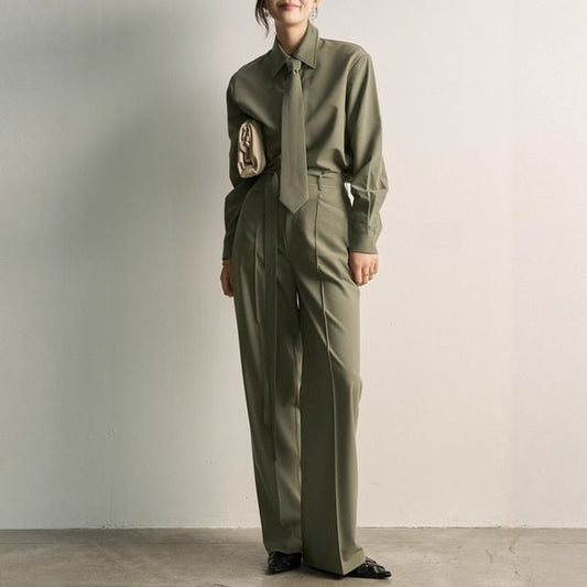 Plain Shirt with Long Sleeves and Loose Fit Suit Pants