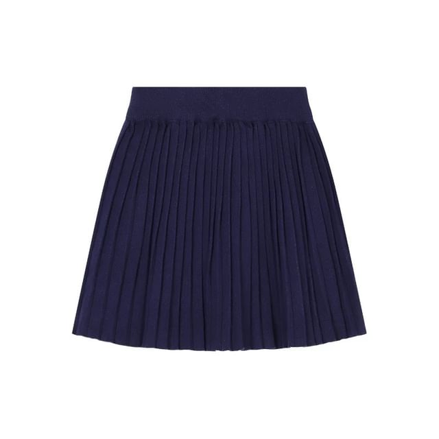 Long-Sleeve V-Neck Plain Ruffle Trim Cardigan / High Waist Mini Pleated Skirt