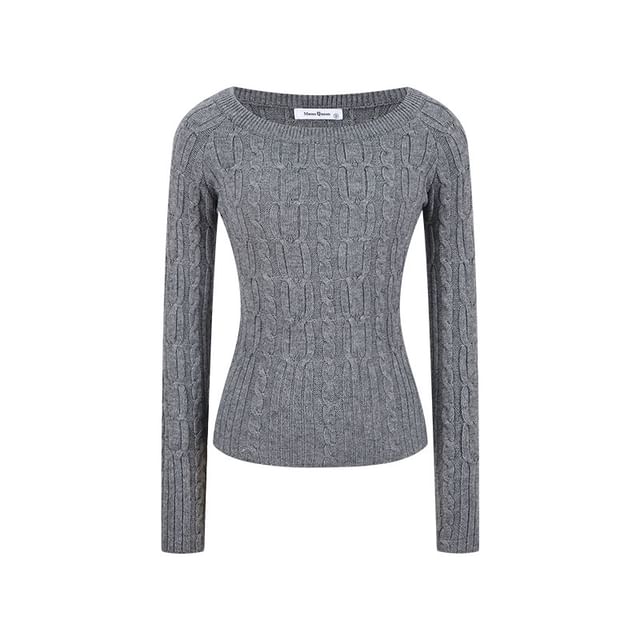 Slim-Fit Cable-Knit Sweater with Off-Shoulder Design and Long Sleeves