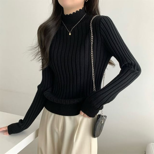 Plain Mockneck Long Sleeve Knit Top