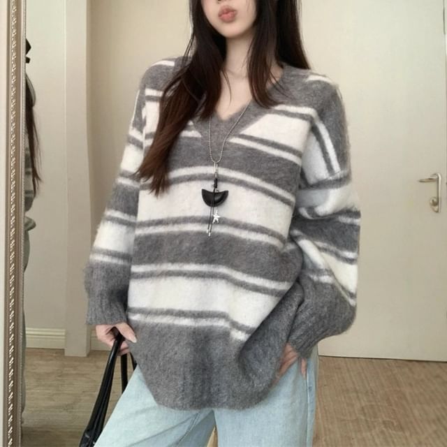 Striped V-Neckline Sweater