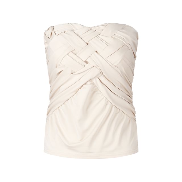 Solid-Colored Wrapped Tube Top, Strapless Style with Twist Front Detail