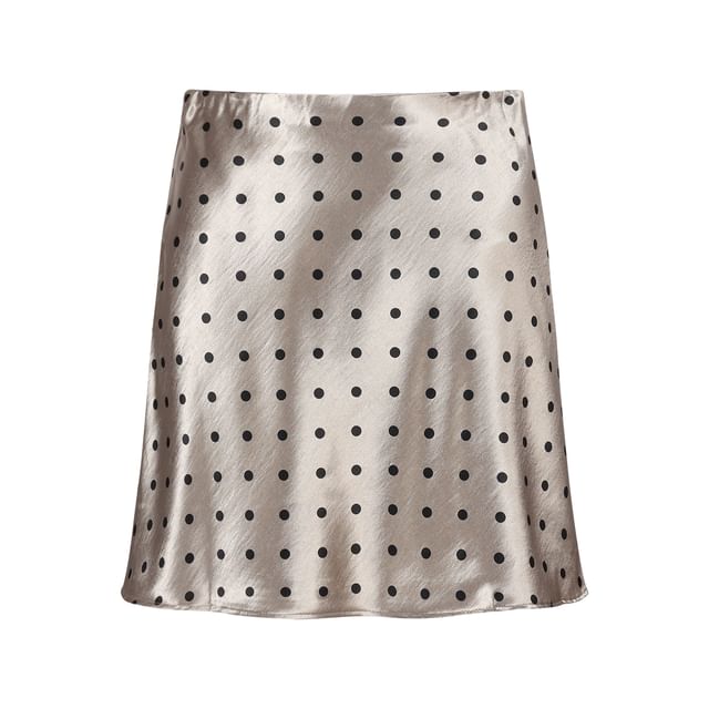 Solid Knit Top with Elbow-Length Sleeves + Polka Dot Mini Skirt, Two-Piece Set