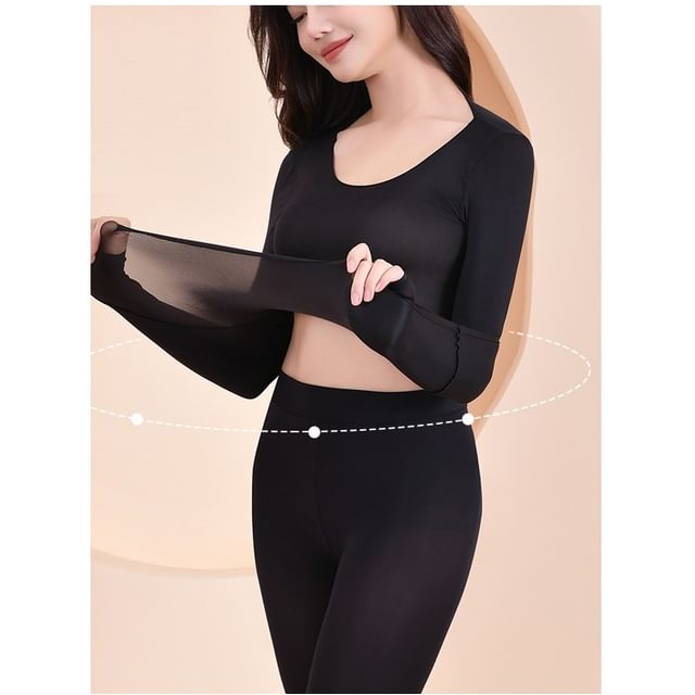 Two-Piece Set: Long-Sleeve Thermal Top + Leggings, Warm Base Layer Outfit