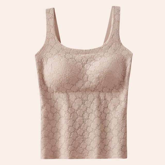 Lace-Trimmed Thermal Tank Top for Layering, Insulated Design