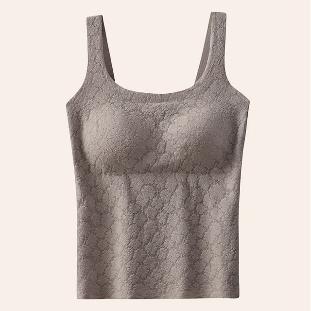 Lace-Trimmed Thermal Tank Top for Layering, Insulated Design