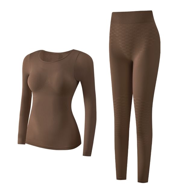 Matching Set: Solid Long-Sleeve Top + Leggings, Cozy Two-Piece Outfit