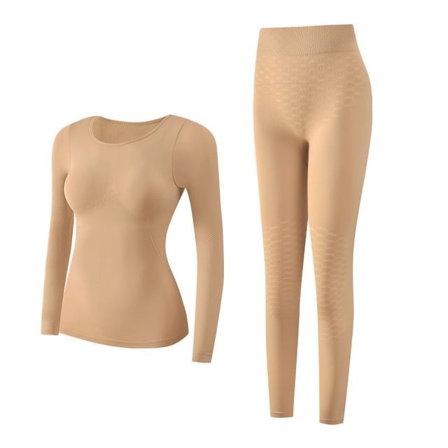 Matching Set: Solid Long-Sleeve Top + Leggings, Cozy Two-Piece Outfit