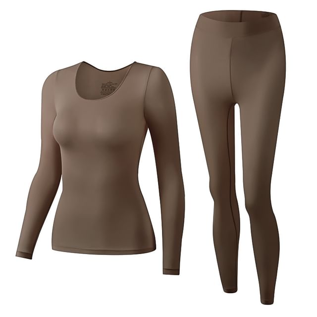 Two-Piece Set: Long-Sleeve Thermal Top + Leggings, Warm Base Layer Outfit