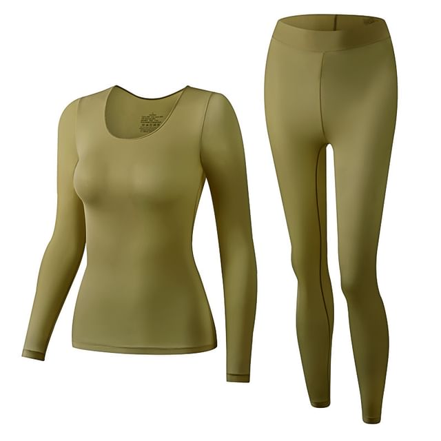 Two-Piece Set: Long-Sleeve Thermal Top + Leggings, Warm Base Layer Outfit