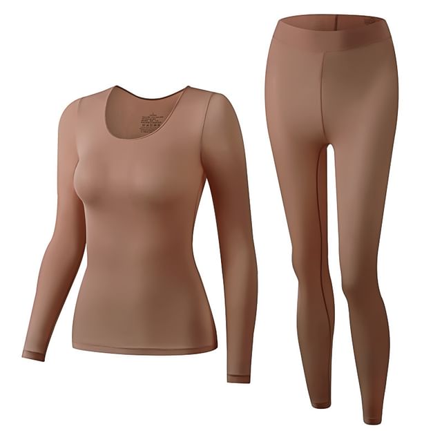 Two-Piece Set: Long-Sleeve Thermal Top + Leggings, Warm Base Layer Outfit