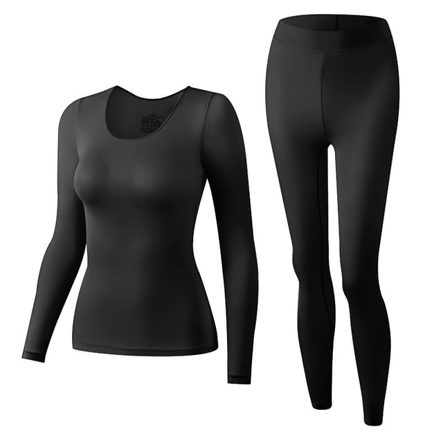 Two-Piece Set: Long-Sleeve Thermal Top + Leggings, Warm Base Layer Outfit