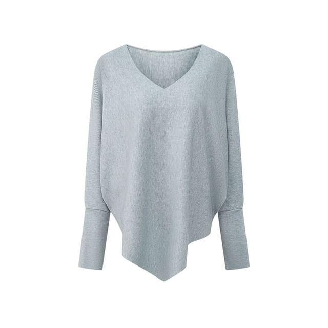 Solid Knit Top with V-Neckline & Batwing Sleeves, Relaxed Fit Pullover