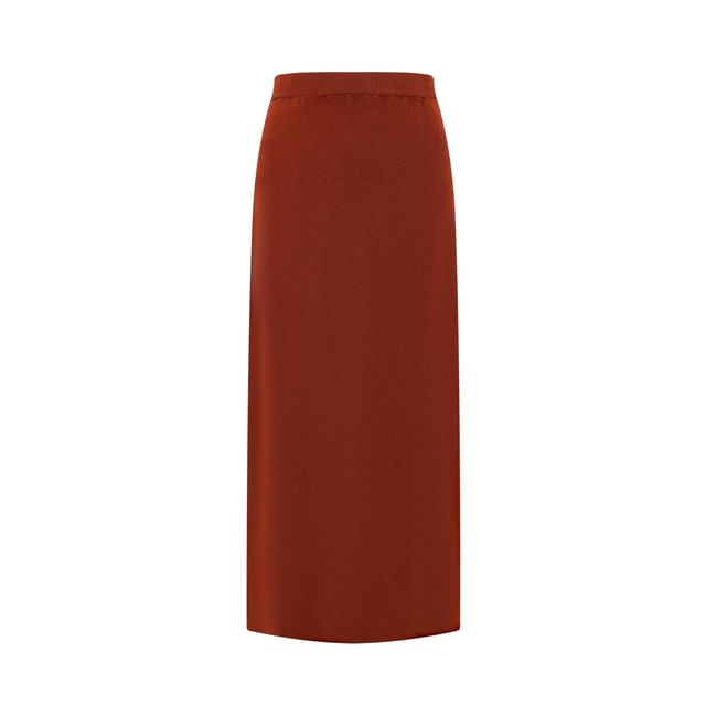 Solid Sweater with Boat Neckline & Batwing Sleeves + High-Waisted Maxi Pencil Skirt