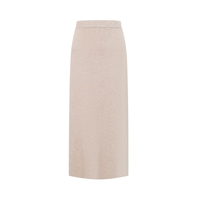 Solid Sweater with Boat Neckline & Batwing Sleeves + High-Waisted Maxi Pencil Skirt