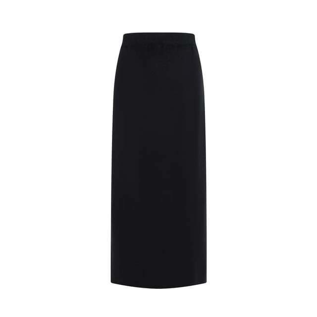 Solid Sweater with Boat Neckline & Batwing Sleeves + High-Waisted Maxi Pencil Skirt