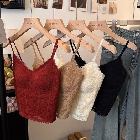 V-Neck Lace Crop Cami Top