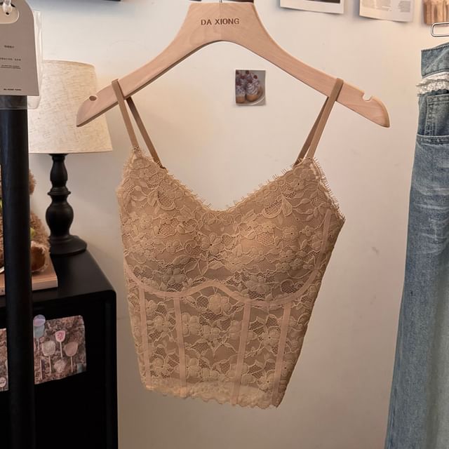 V-Neck Lace Crop Cami Top