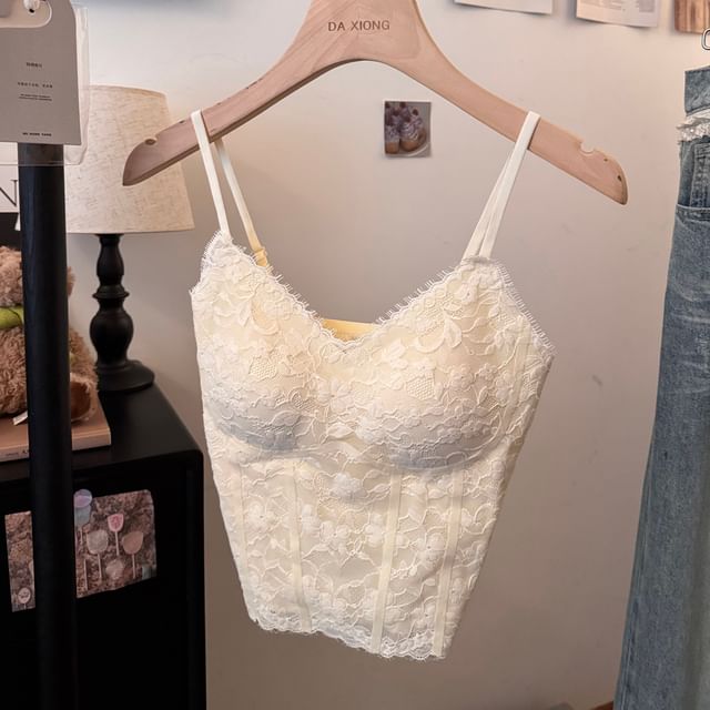 V-Neck Lace Crop Cami Top