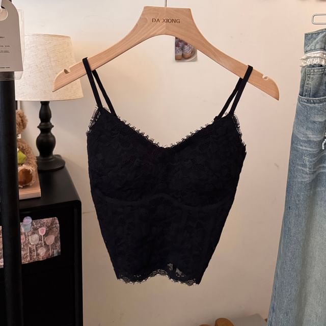 V-Neck Lace Crop Cami Top