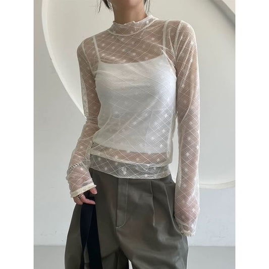 Crewneck Long Sleeve Lace Top